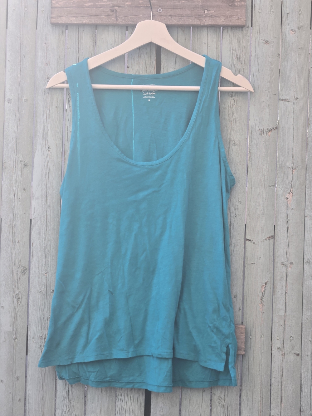 J.Crew Featherweight Slub Cotton Tank Top Teal Scoop Neck Size S